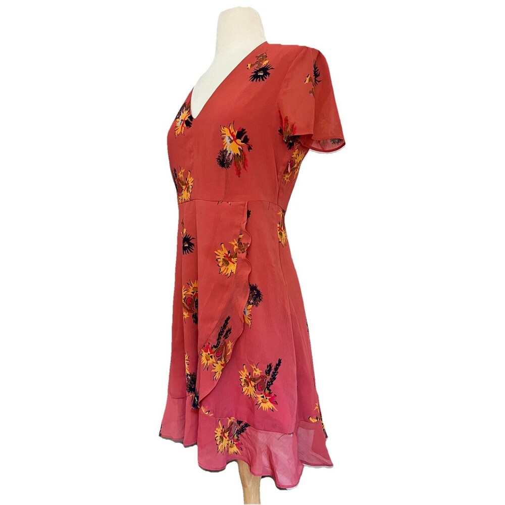 Madewell Posy Cactus Flower Burnt Orange Ruffle Dress Size 2 Summer Fall Wedding - Picture 3 of 8